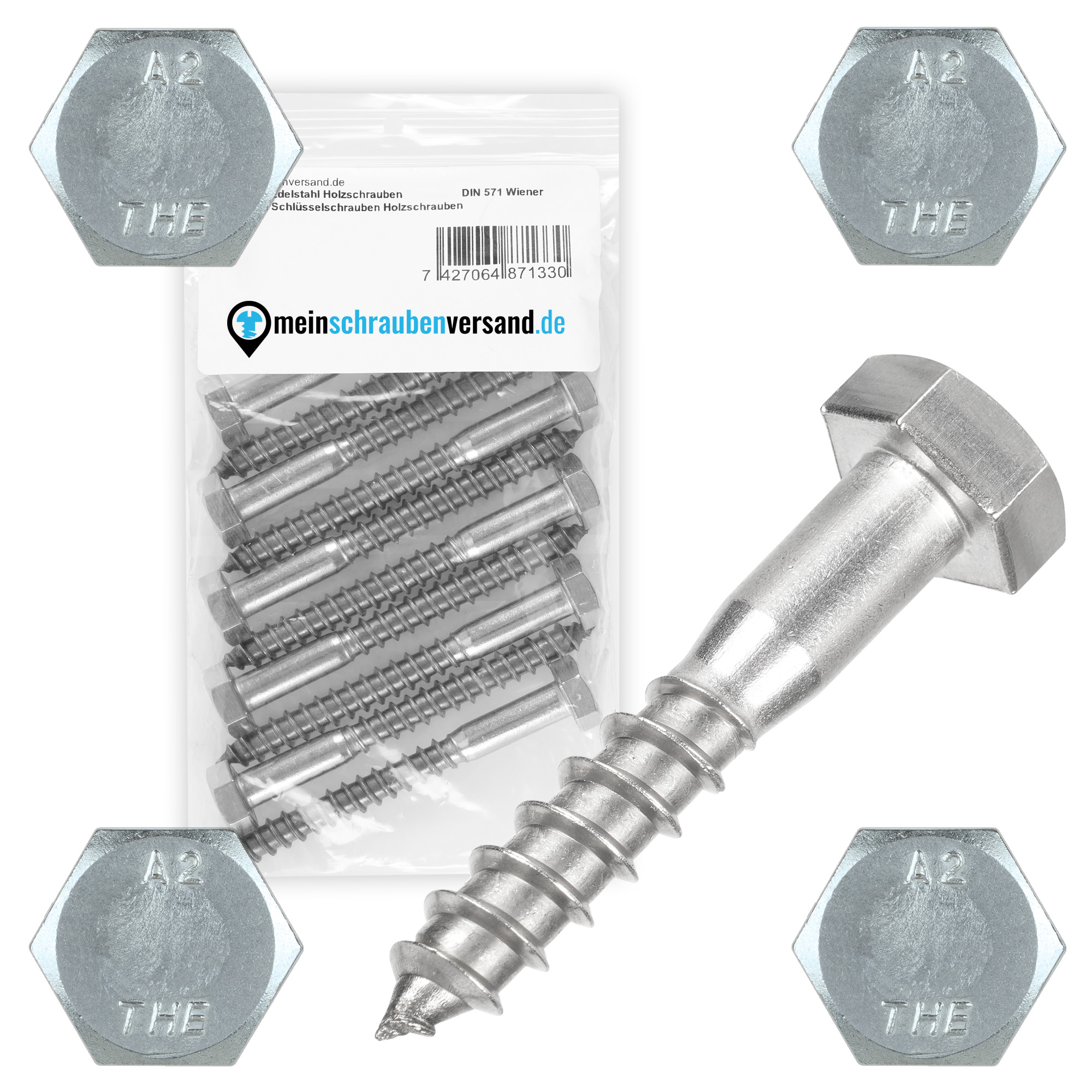 Sechskant Holzschrauben Edelstahl DIN 571 Wiener Schrauben Schlüsselschrauben Holzbauschrauben 8 x 70 mm 10