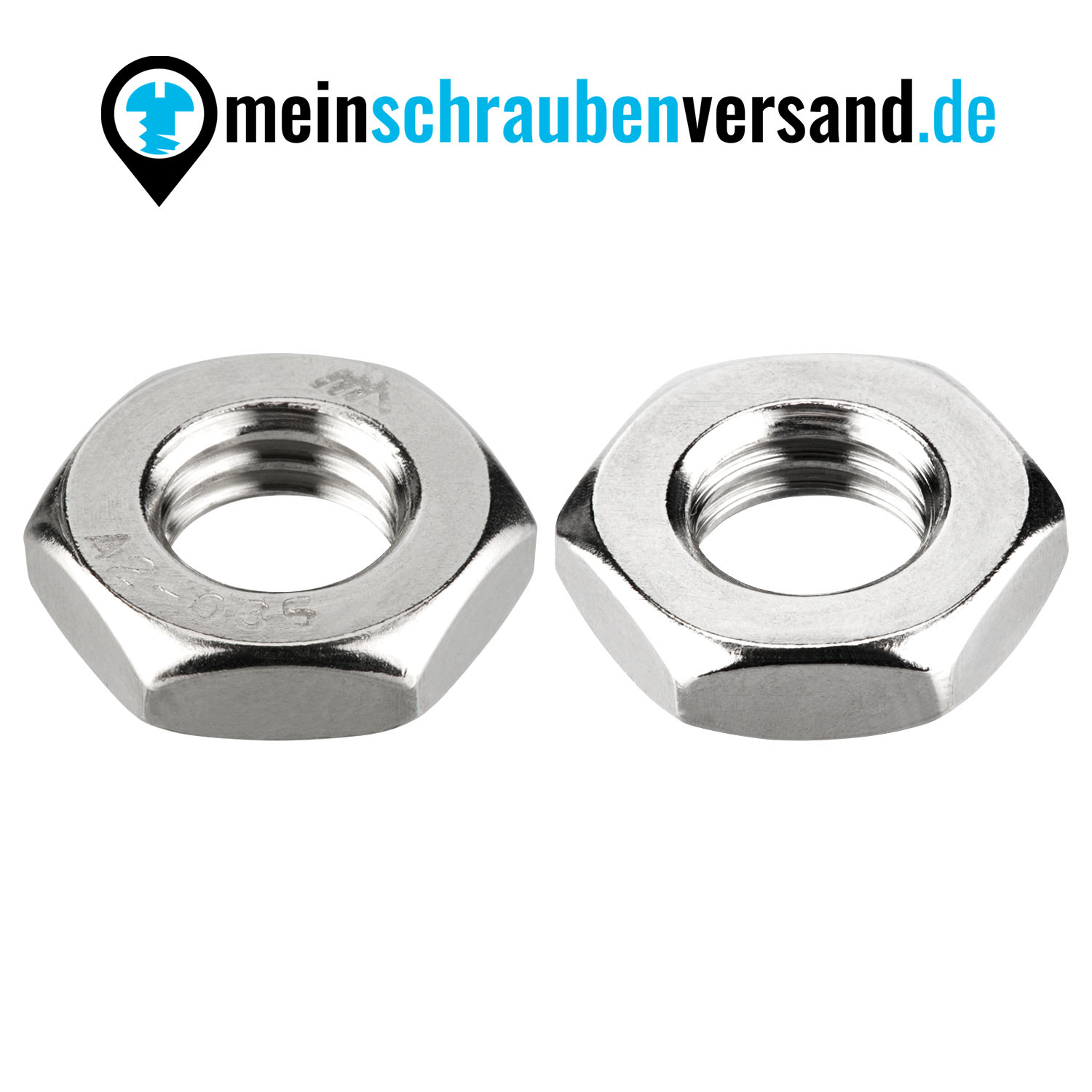 Sechskantmuttern (niedrige Form, mit Fase) M5 nach DIN 439 / ISO 4035 - Halbmuttern A2 V2A rostfreier Edelstahl - flache Standardmutter - M5 50 Stück