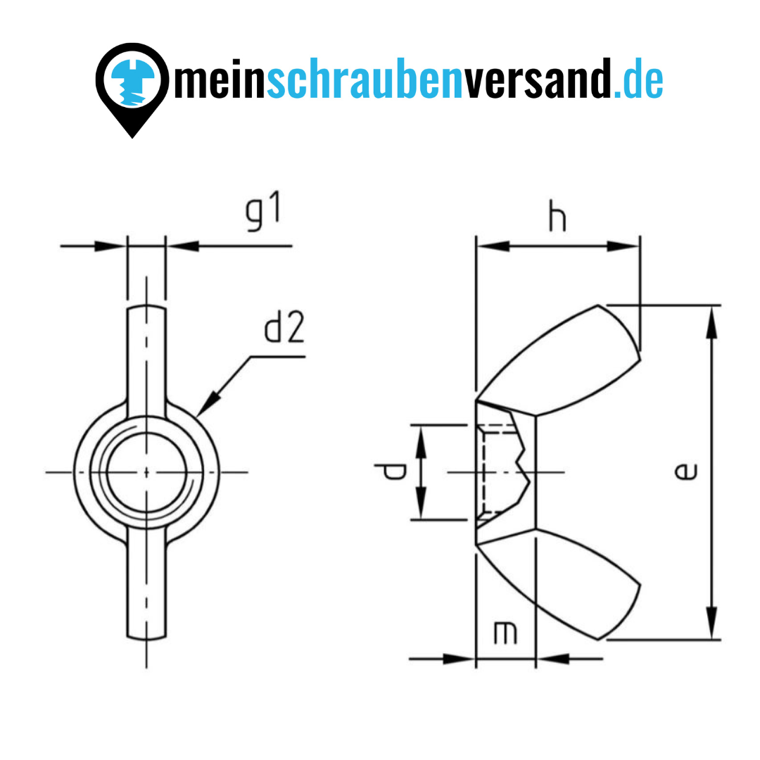 Flügelmuttern M16 10 Stück ~DIN 315 - Amerikanische Form - Edelstahl A2 v2A - Schmetterlingsmutter