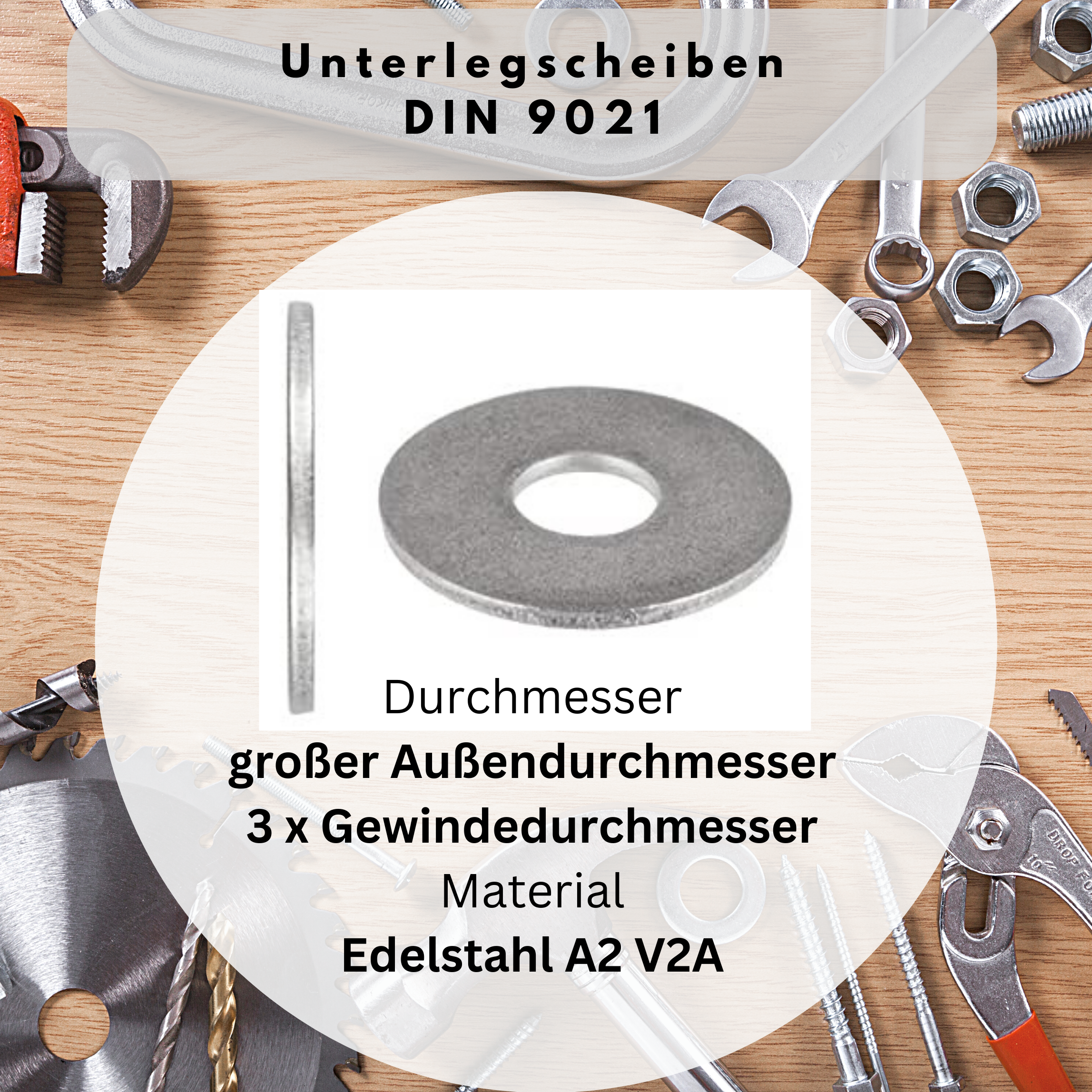 Unterlegscheiben DIN 9021 (großer Außendurchmesser) M3 - M24 - ISO 7093 Beilagscheiben Karosseriescheiben A2 V2A Edelstahlscheiben M22 10