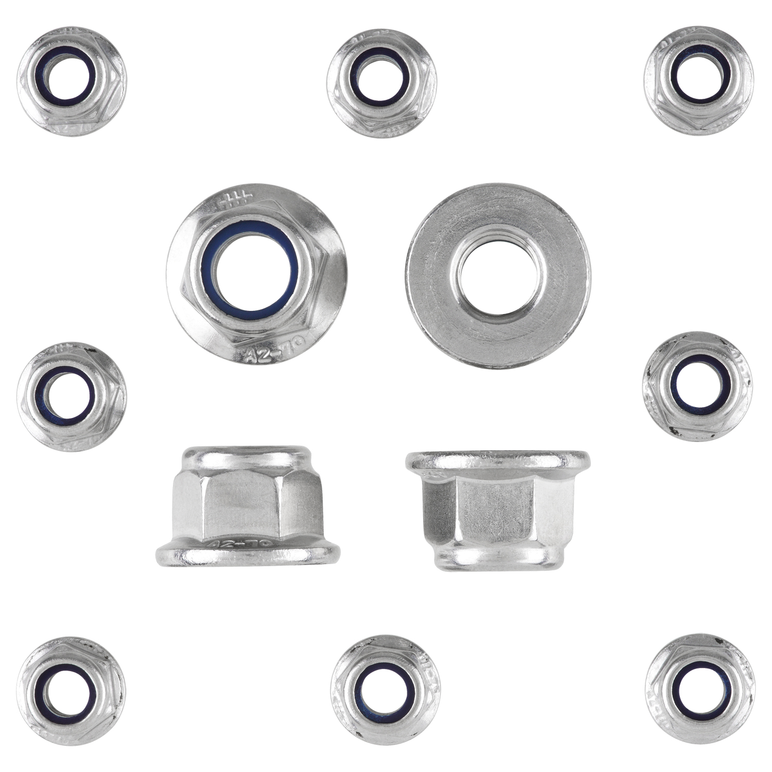 Flanschmuttern M3 100 Stück DIN 6926 (selbstsichernd) M3 - M12 - Edelstahlmuttern - Stoppmuttern - Klemmmuttern - Sechskantmuttern - Flansch - A2 V2A rostfreier Edelstahl
