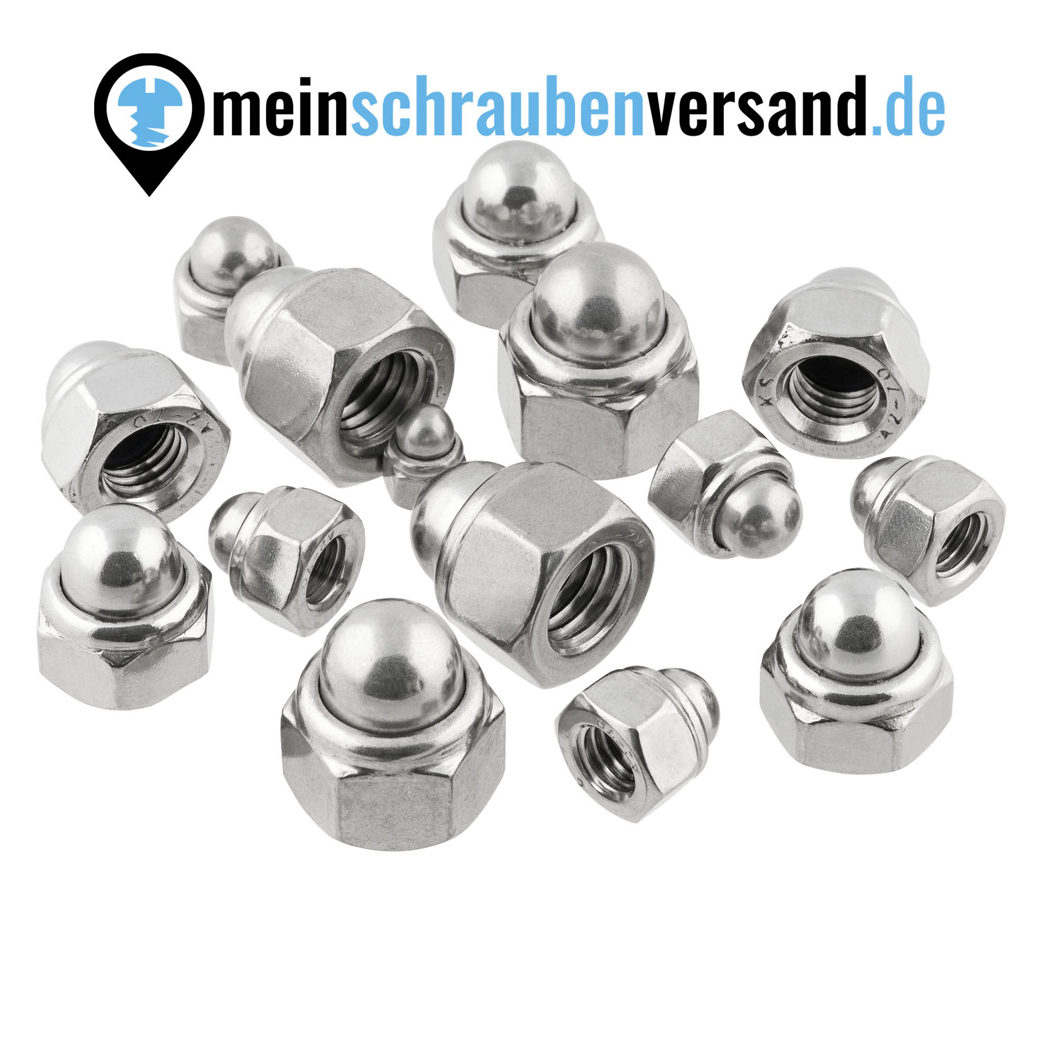 Sechskant Hutmuttern M5 10 Stück DIN 986 (selbstsichernd) M4 - M16 - Stopmuttern - Kappenmuttern A2 V2A rostfreier Edelstahl