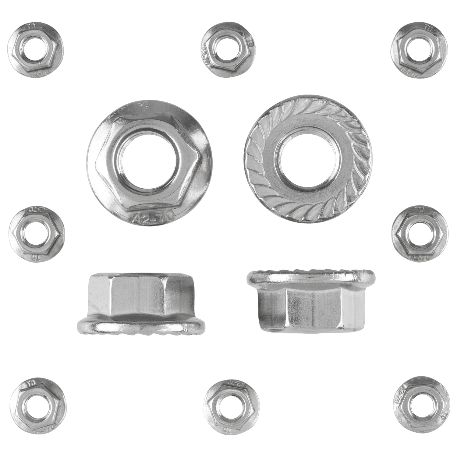 Flanschmuttern DIN 6923 (Sperrverzahnung - UKV) M3 - M16 - Edelstahlmuttern - Sperrzahnmuttern - Sechskantmuttern - Flansch - A2 V2A rostfreier Edelstahl M6 10