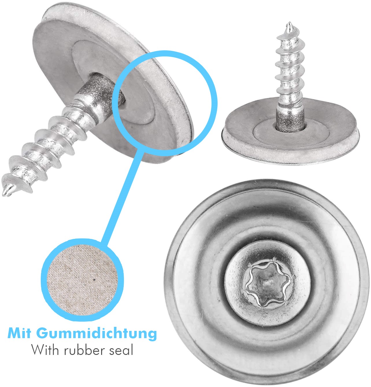 Spenglerschrauben DIN 7995 TX EPDM-Dichtscheibe Torx Neopren-Gummidichtung rostfreier A2 Edelstahl 4,5 x 20 mm - 15 mm 10 Stück