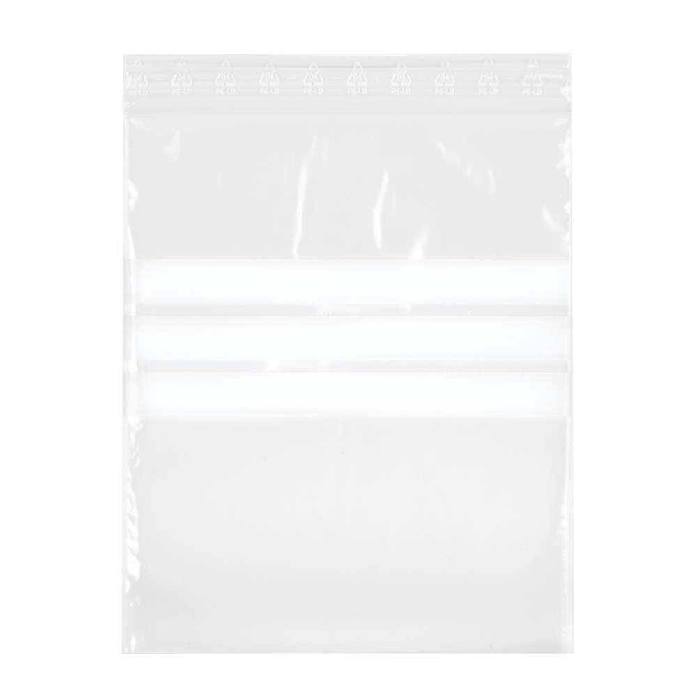 LDPE-Druckverschlussbeutel mit drei weissen Beschriftungsstreifen 90 µ 200 x 300 mm 500 Stück