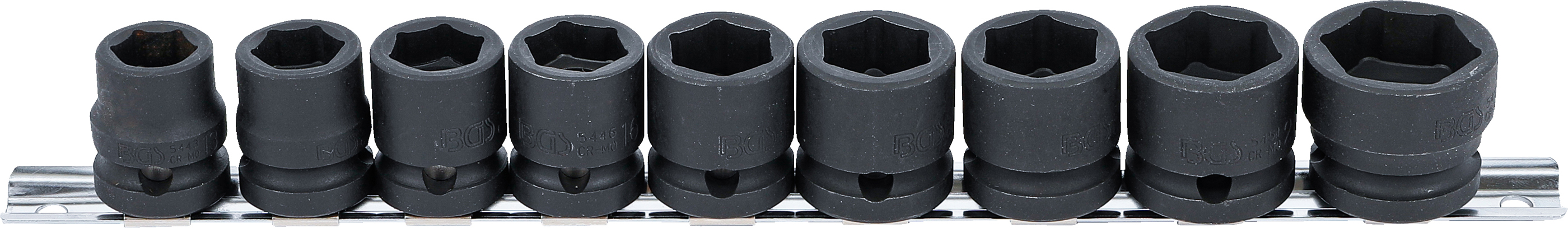 Kraft-Steckschlüssel-Einsatz-Satz Sechskant, extra flach | Antrieb Innenvierkant 12,5 mm (1/2") | SW 13 - 24 mm | 9-tlg.