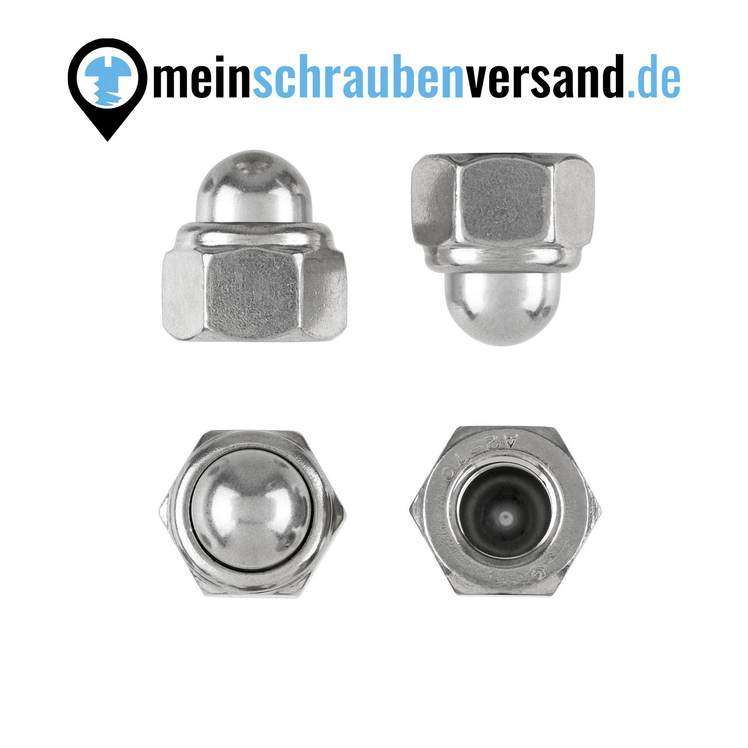 Sechskant Hutmuttern M16 50 Stück DIN 986 (selbstsichernd) M4 - M16 - Stopmuttern - Kappenmuttern A2 V2A rostfreier Edelstahl
