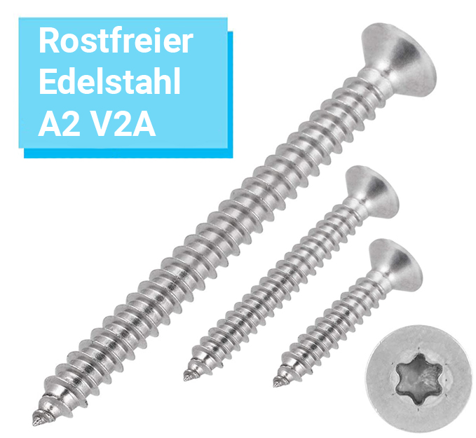 Blechschrauben mit Senkkopf und Innensechsrund 2,9x16 Torx Edelstahl ISO 14586 DIN 7982 Form C (mit Spitze) 2,9 x 16 mm 25 Stück