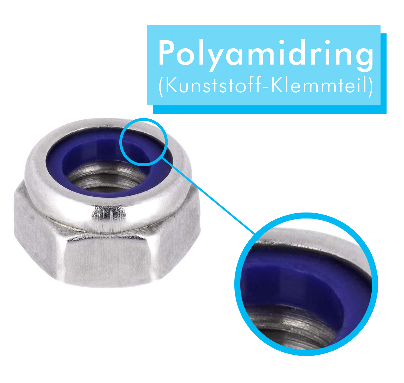 meinschraubenversand.de - Sicherungsmuttern M14 100 Stück DIN 985 (selbstsichernd, niedrige Form) M3 - M20 - Edelstahlmuttern - Stoppmuttern - Sechskantmuttern - A2 V2A rostfreier Edelstahl