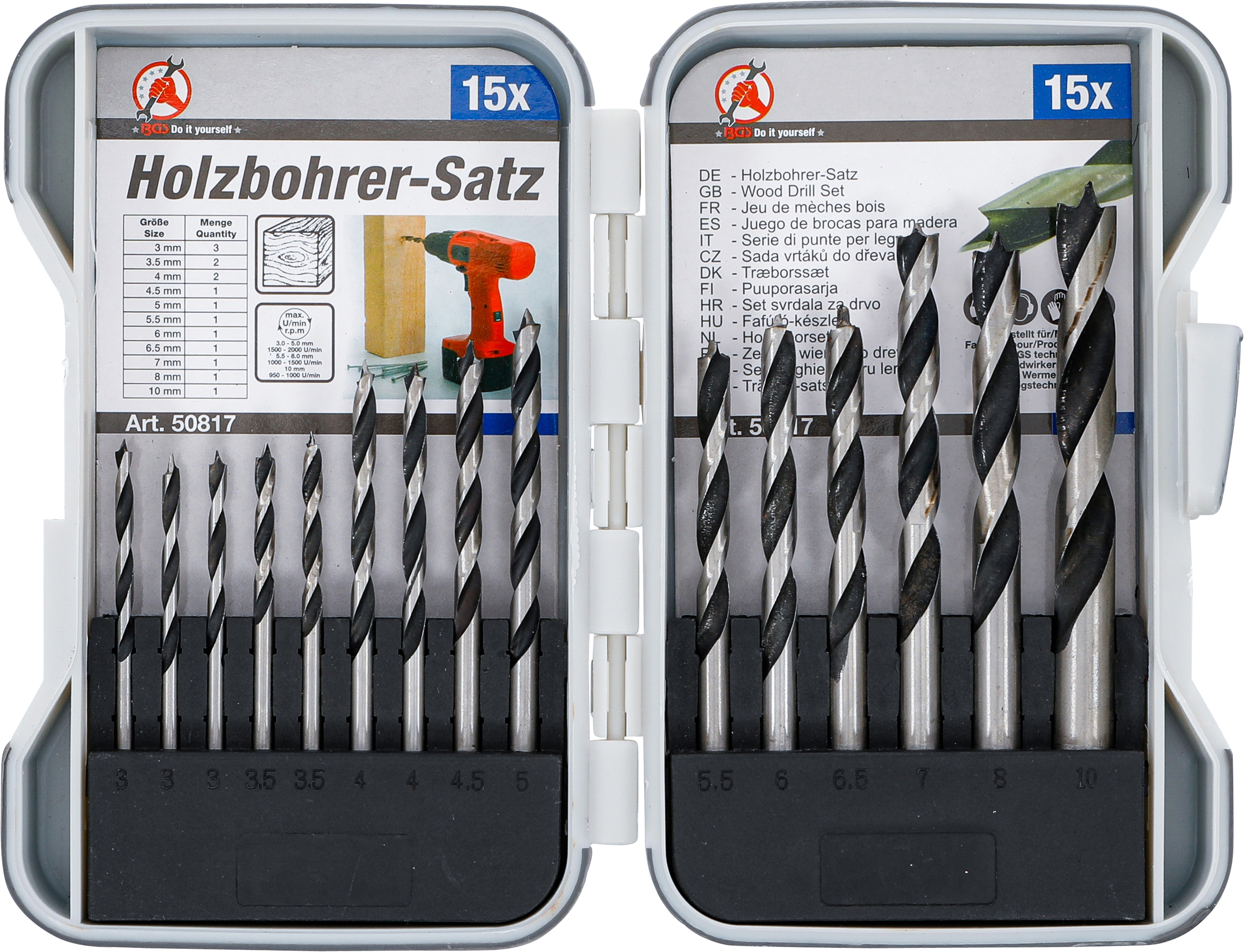 Holz-Bohrer-Satz | 3 - 10 mm | 15-tlg.