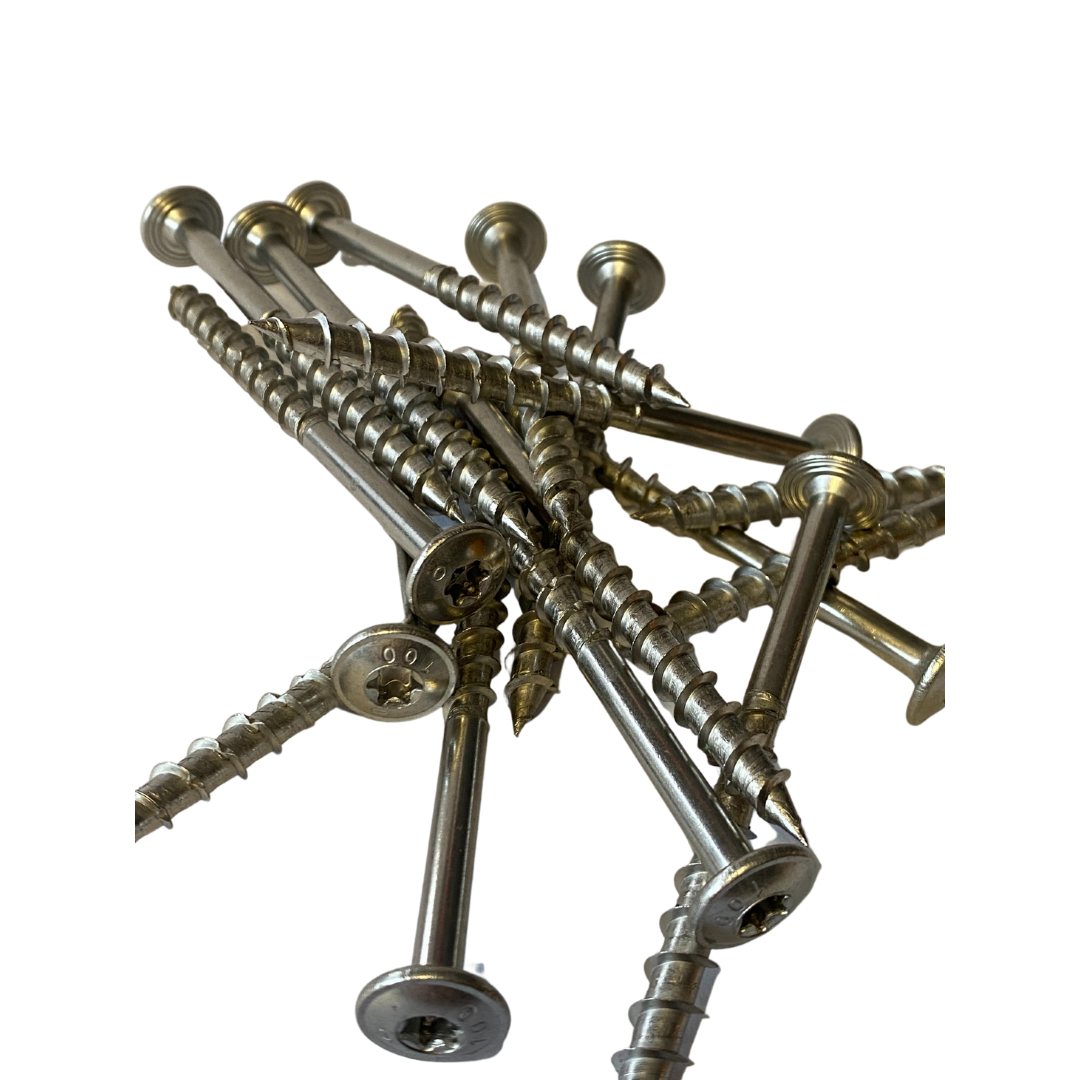 Tellerkopfschrauben 8x100 10 Stück (TX40, Holzbauschrauben für Konstruktionen, CE-Kennzeichen, Bauaufsichtlicher Zulassung) A2 V2A rostfreier Edelstahl - 8 x 100 10