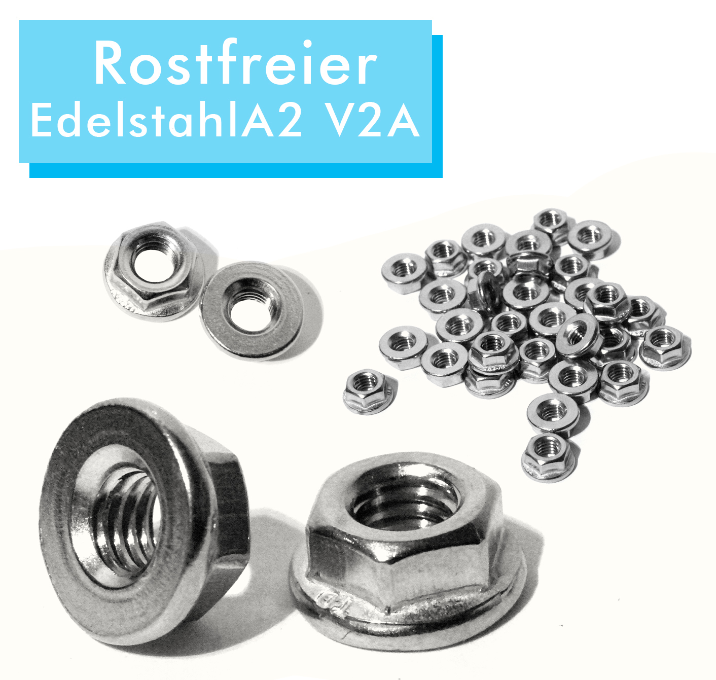 Flanschmuttern ohne Sperrverzahnung (Glatt) M16 DIN 6923 Edelstahl A2 V2A M16 25 Stück