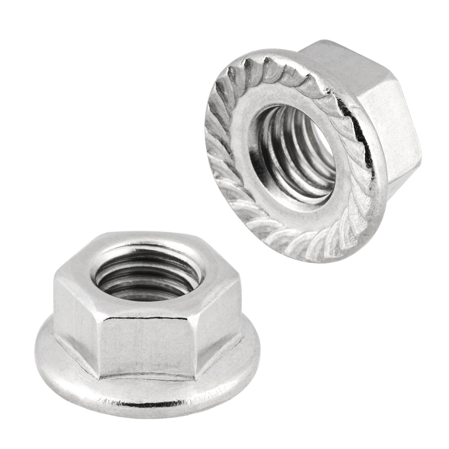 Flanschmuttern DIN 6923 (Sperrverzahnung - UKV) M3 - M16 - Edelstahlmuttern - Sperrzahnmuttern - Sechskantmuttern - Flansch - A2 V2A rostfreier Edelstahl M6 10