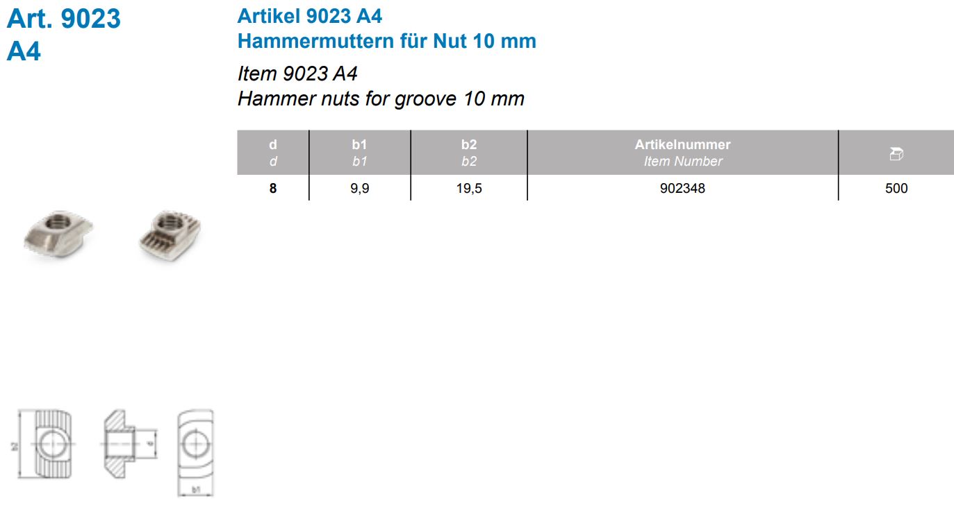 M8 Hammermuttern für Nut 10 mm A4
