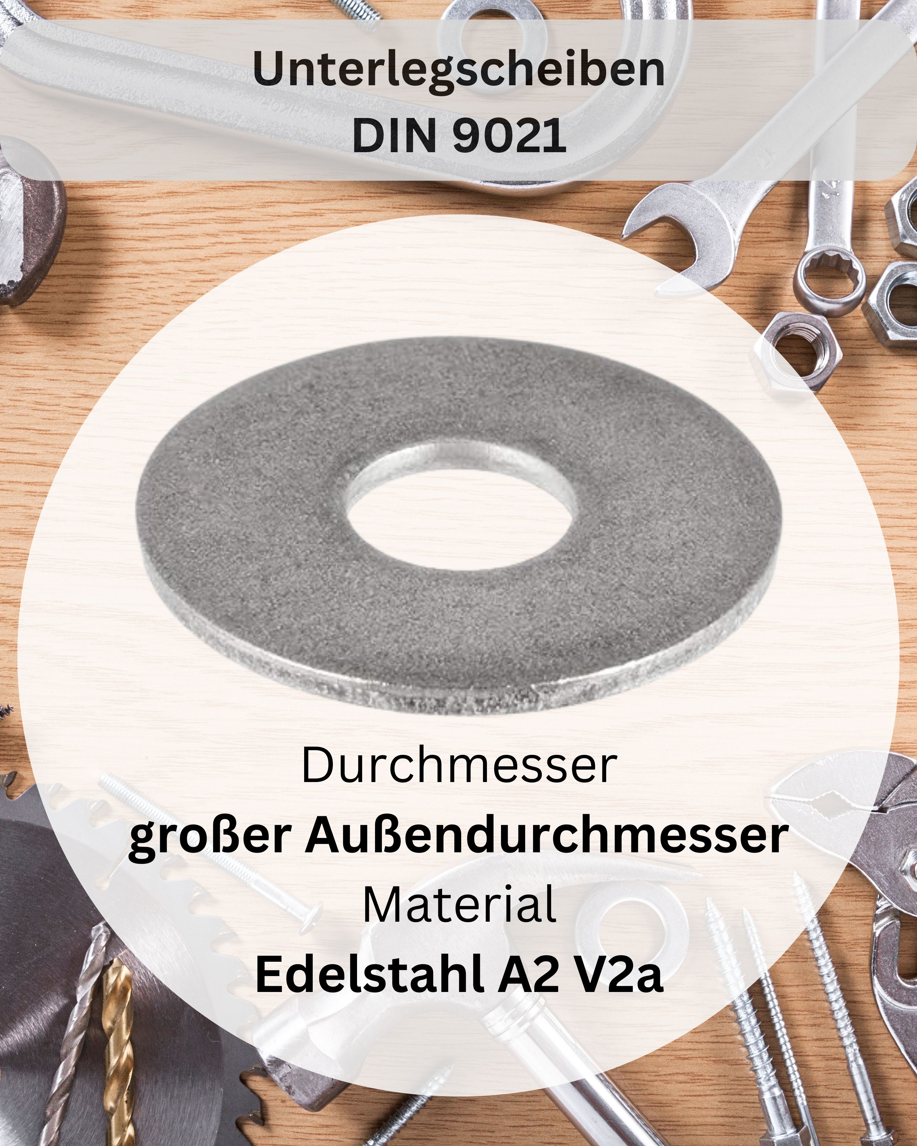 meinschraubenversand.de - Sechskant Holzschrauben mit Unterlegscheiben - DIN 571 + DIN 9021 - rostfreier Edelstahl A2 V2A - 8 x 100 mm-50 Stück