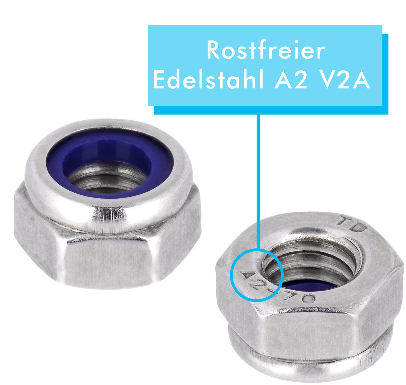 meinschraubenversand.de - Sicherungsmuttern M18 50 Stück DIN 985 (selbstsichernd, niedrige Form) M3 - M20 - Edelstahlmuttern - Stoppmuttern - Sechskantmuttern - A2 V2A rostfreier Edelstahl